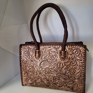 American Darling Brown Tooled Leather Tote